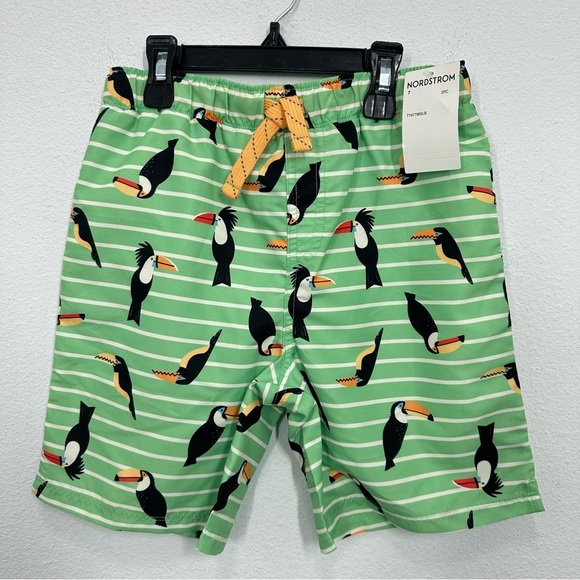 Tucker + Tate Boardshorts Swimtrunks Green Striped Toucan Tropical Summer Resort - Picture 1 of 6